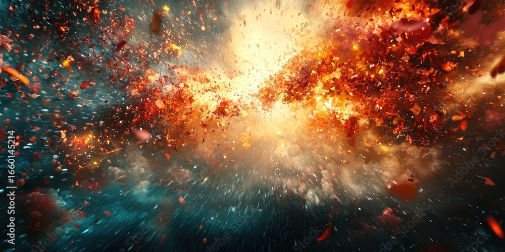 Poster an abstract scene where digital effects evoke a sense of depth and movement, using a mix of vibrant 