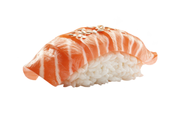 Salmon nigiri sushi, close up, with sesame seeds on top