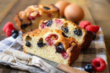 Frangipane tart with red berries. Traditional Italian recipe.
