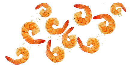 Grilled Shrimp Falling Midair Crisp Image isolated on a transparent background


