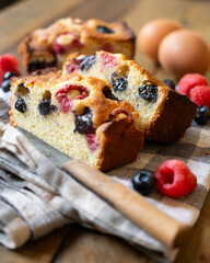 Frangipane tart with red berries. Traditional Italian recipe.