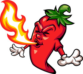 Spicy Chili Pepper Mascot Breathing Fire Cartoon