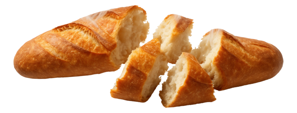 Crackling baguette, steam emerging from each broken piece.