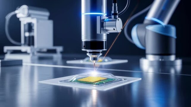 Robotic system applying laser welding to encapsulate biosensor chips achieving airtight packaging essential for longterm implantation.
