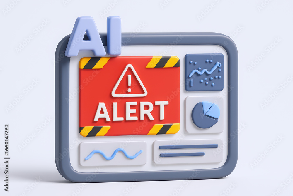 Aufkleber colorful 3d illustration of an ai alert dashboard with warning signs and data visualizations.