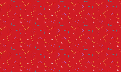 Abstract seamless memphis pattern. Geometric vector background of geometric angular shapes on a red background. Vector illustration