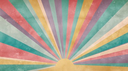 Retro pastel sunburst with rainbow gradients, radiating rays, and a timeless vintage-inspired look for design backdrops