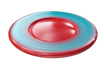 Glossy, 3D red disc with a light blue outer ring. Isolated on black