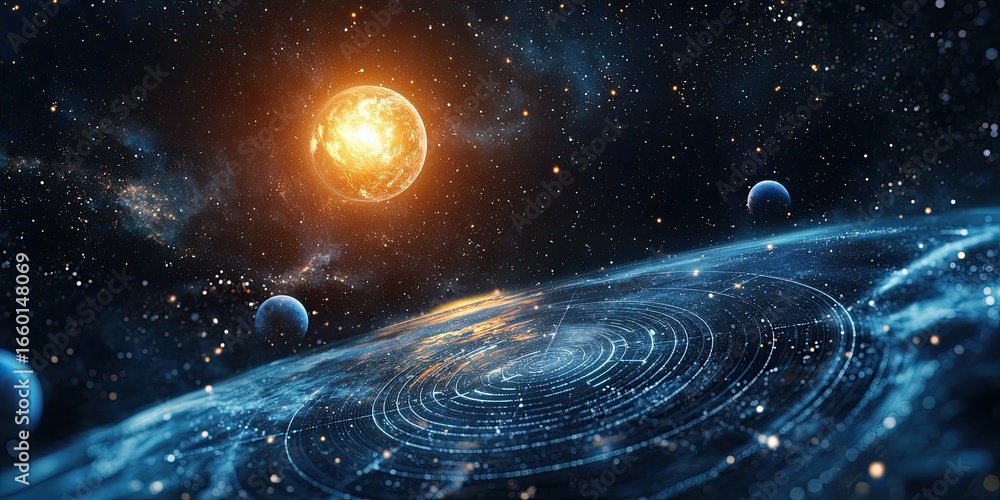 Poster advanced space exploration interface with clean design, interactive 3d star charts, and responsive h