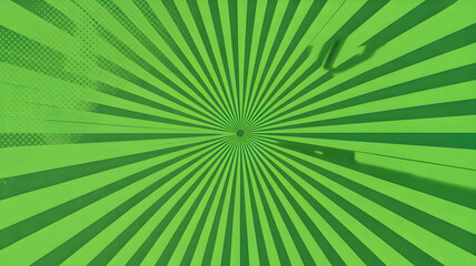Fototapeta premium Abstract green radial background with a vintage sunburst pattern and retro comic style halftone texture