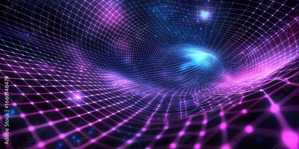 Poster a stellar background with neon energy grids and data points, highlighting the advanced mapping of th