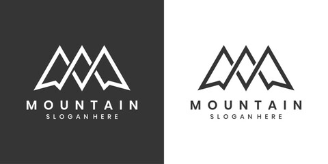 Minimalist mountain logo, geometric abstract peak line design for outdoor adventures