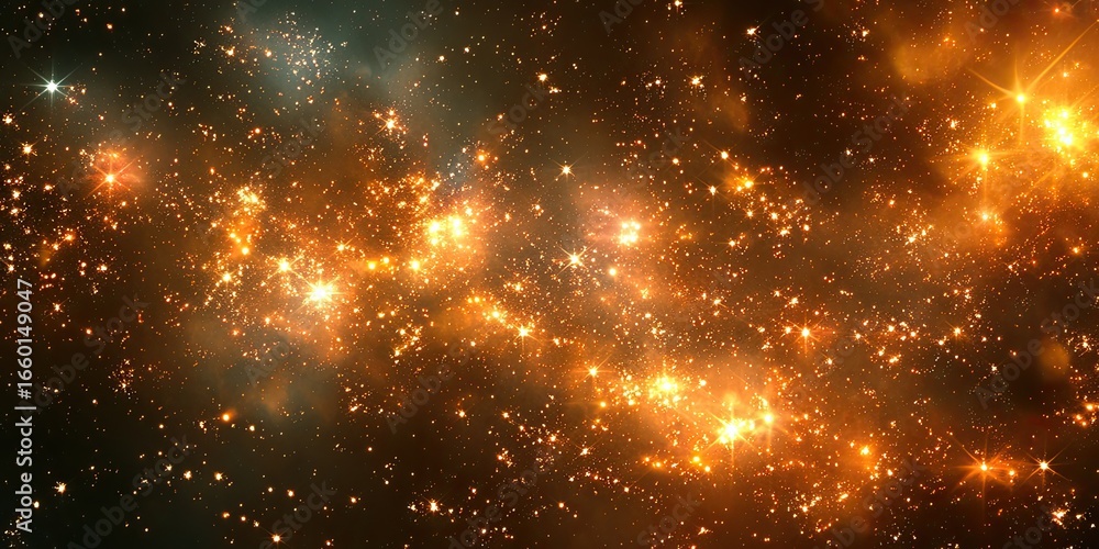 Poster a digital visualization of a star field, with luminous stars connected by glowing circuits and digit