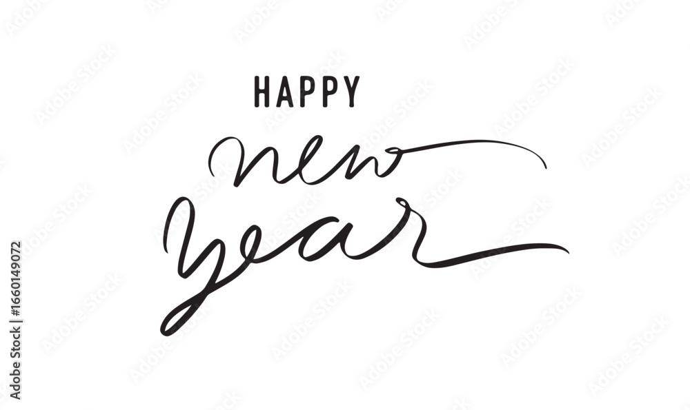 Poster happy new year text font calligraphy hand written lettering script black color object icon happy new