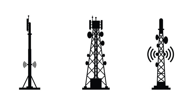 Cell towers with antennas and transmitters for wireless communication signals
