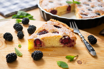 Frangipane tart with raspberries. Traditional Italian recipe.