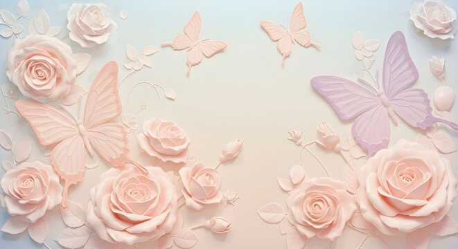 Rosas y mariposas rosadas