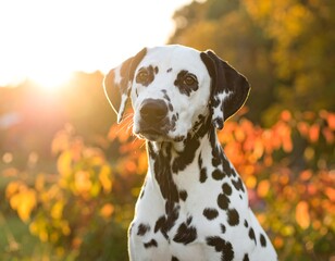 Dalmatian Dog Autumn Sunset Portrait.