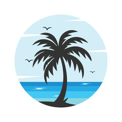 Summer Beach Logo Pack with Palm Trees and Sunset – Tropical Holiday Vector Illustration
