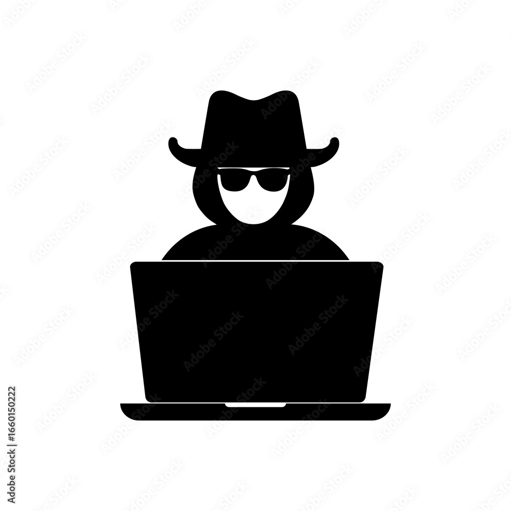 Poster Computer hacker with laptop icon isolated on white background