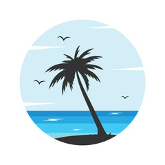 Summer Beach Logo Pack with Palm Trees and Sunset – Tropical Holiday Vector Illustration
