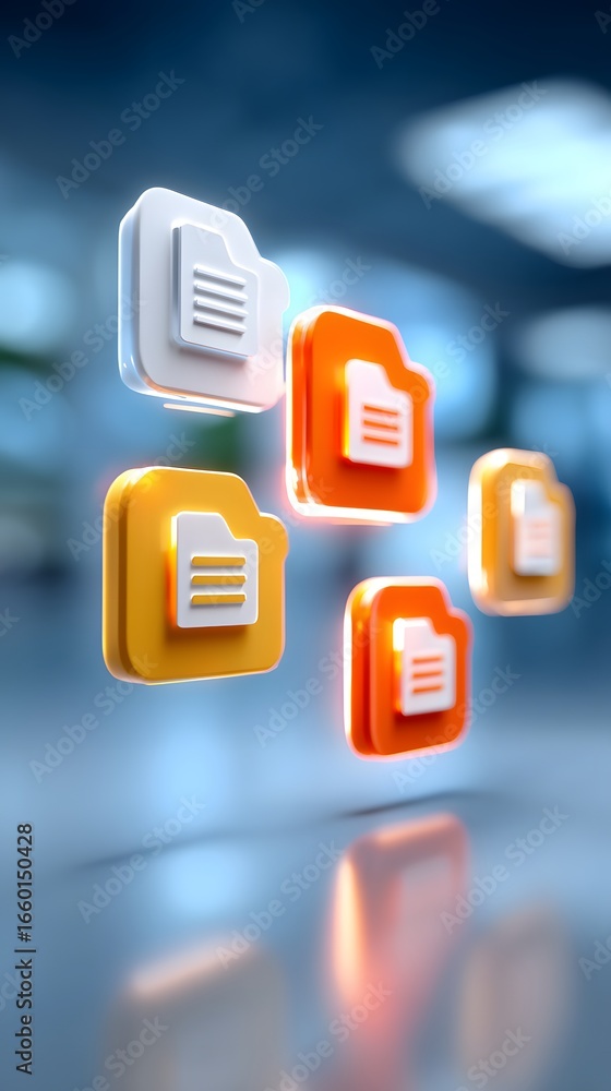 Poster a collection of colorful folder icons floating in a modern digital environment, representing file or