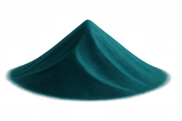 Teal sand forming a perfect cone shape against a transparent background, creating an ideal element for artistic compositions and designs