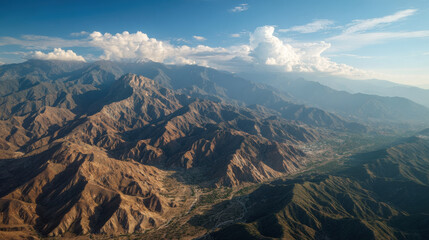 Obraz premium breathtaking aerial view of mountain range during sunset essence of nature and urban landscapes from various