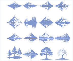 Collection of Mountain and Nature Silhouettes with Reflections