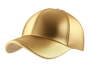 Fototapeta premium Golden baseball cap with shiny metallic finish on white background