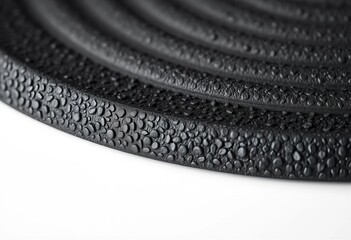 Close-up of textured rubber surface on white backdrop, elastic, background