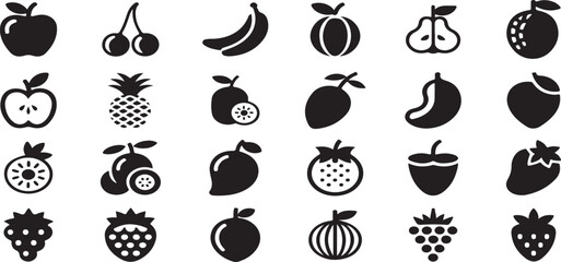 Naklejka premium A collection of black and white fruit icons.