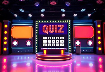 Colorful quiz show buzzer system, ready for action, answer, set