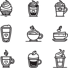 Dalgona Coffee black Line Editable Icons set