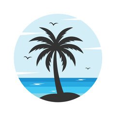 Summer Beach Logo Pack with Palm Trees and Sunset – Tropical Holiday Vector Illustration
