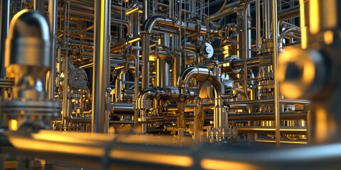 An abstract representation of industrial development, focusing on the connection between various machinery and the digital system that drives efficiency in production.