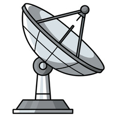 Cartoon satellite dish with grey and white panels on a white background antenna communication