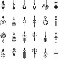Dangle Earrings black Line Editable Icons set