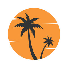 Summer Beach Logo Pack with Palm Trees and Sunset – Tropical Holiday Vector Illustration

