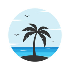 Summer Beach Logo Pack with Palm Trees and Sunset – Tropical Holiday Vector Illustration
