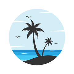 Summer Beach Logo Pack with Palm Trees and Sunset – Tropical Holiday Vector Illustration
