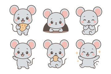 Adorable Little Mouse Cartoon Character Set
