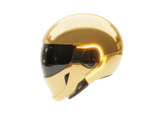 Futuristic gold helmet with black visor and led lights