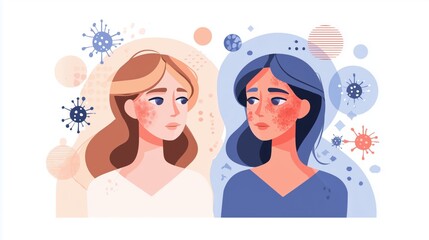 National Eczema Week. Flat vector illustration showing healthy skin vs eczema-affected skin, modern infographic style, clean geometric shapes, medical awareness theme