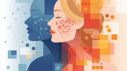 National Eczema Week. Flat vector illustration showing healthy skin vs eczema-affected skin, modern infographic style, clean geometric shapes, medical awareness theme