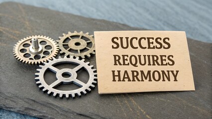 Success Requires Harmony with Gears on Slate Background
