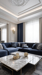 Spacious Contemporary Living Room with Clean White Wall Space for Triptych made with generative AI