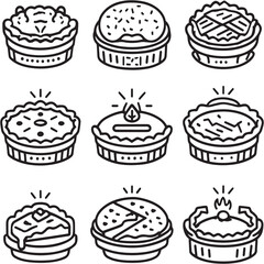 Chicken Pot Pie Black Line Editable Icons set