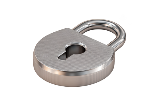 Silver padlock with keyhole, isolated on black background