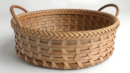 Round wicker basket with handles, ideal for home decor and storage